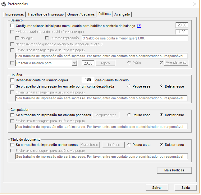 limitar quantidade de impressao