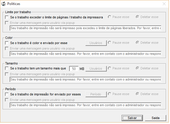 limitar impressoes
